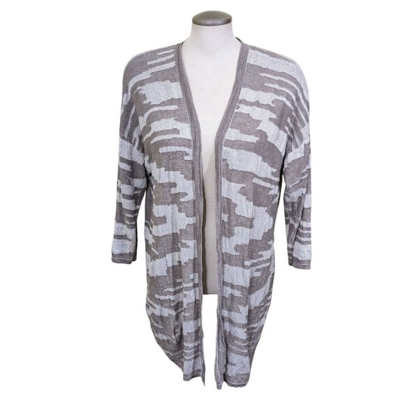 Chicos Easy Wear Women L Taupe Lighweight Open Cardigan Abstract Geometric Print - Picture 2 of 8